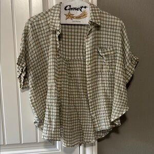 Madewell Mint and Beige Checkered seersucker Shirt